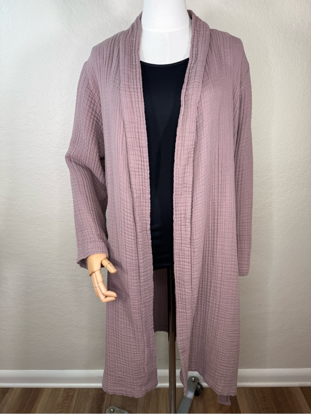 Parachute Robe Waffle Textured Cotton Gauze Kimono Belted 3/4 Sleeve SMALL EUC - Picture 11 of 16